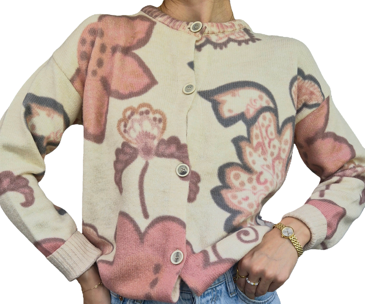 Flowerly Cardigan | Creme (S)